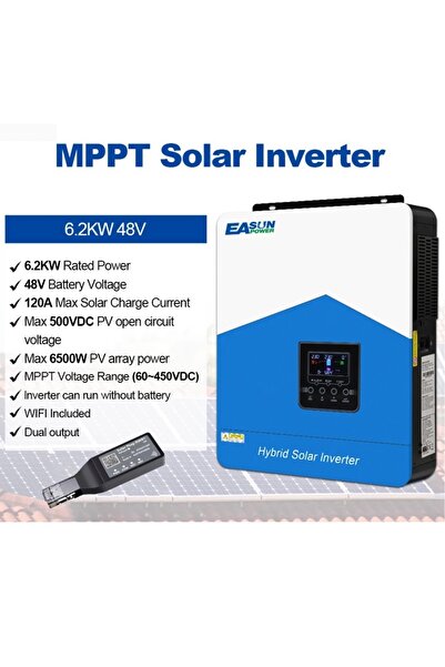 EASUN Invertor solar hibrid off-grid 6,2 kW 48 V, undă sinus pură, MPPT 120 A...