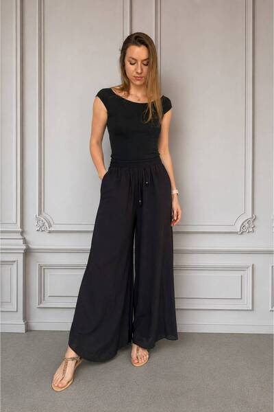 AGORATEKSTİL Women's Trousers with Elastic Waist and Lace-Up Detail 38-46