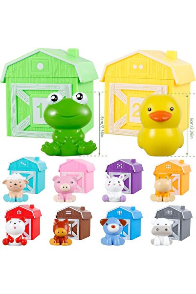 Malvys Joc educativ ferma cu animale Malvys®, set 10 casute colorate numerotate si figurine pentru degete, potrivire culori si numere, motricitate fina, 18 luni+