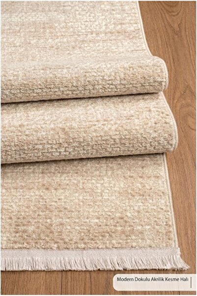 KOŞAN HOME Bej Ekstra Yumuşak Tuşeli İpeksi Yüzde Yüz Akrilik Yolluk Özel Ölç...