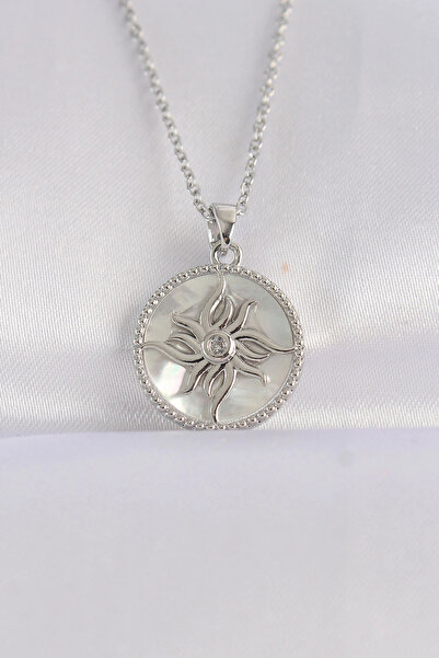 ARMÜZ 316l steel chain silver color oval design sun necklace
