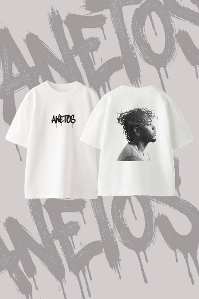 Anetos Kendrick Lamar Thorns_1 Design Printed Oversize Crew Neck T-Shirt White