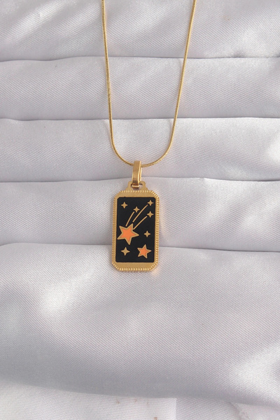 ARMÜZ 316L Steel Gold Color Black Enamel Star Figure Tarot Necklace