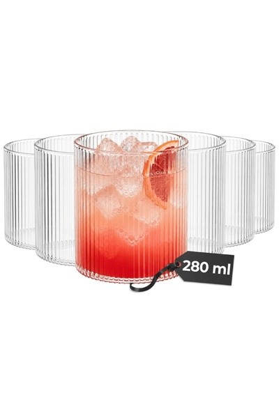 MIAMIO Σετ 6 ποτηριών Senita για νερό και long drink, από ραβδωτό γυαλί, Ύψος...