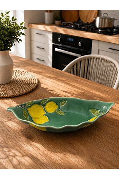 Twinkle Amalfi Garden Lemon Patterned Leaf Model Deep Kayak Salad Plate Green...