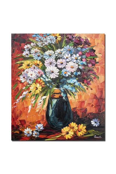 artnova 3D картина с ръчно рисувани цветя, Икебана, 60x50см маслена на платно...