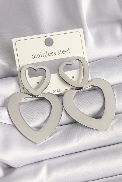 ARMÜZ 316L Steel Silver Color Heart Model Women's Earrings