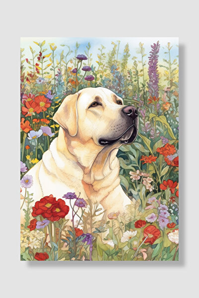 Luna Marissa Poster cu câine Labrador în curte cu flori, artă în acuarelă, de...
