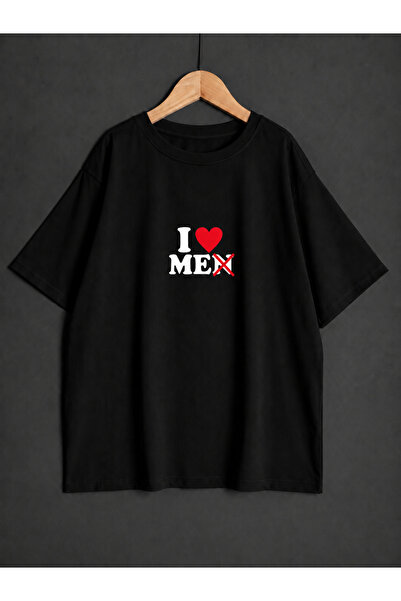ZİYMO Women's I Love Me Printed Oversized T-Shirt