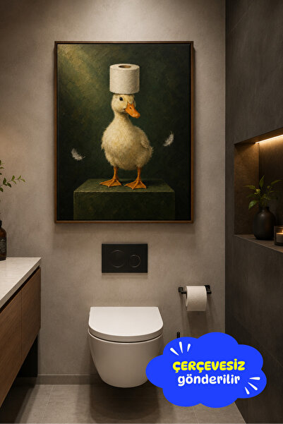 Clumsy Tuvalet Kağıtlı Ördek Poster, Mizahi Banyo Dekoru Duvar Posteri (Çerçe...