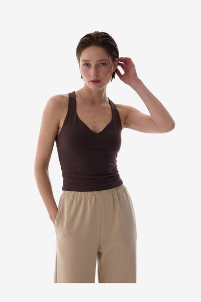 Penti Women Cotton Modal Blend Twisted Back Brown Top