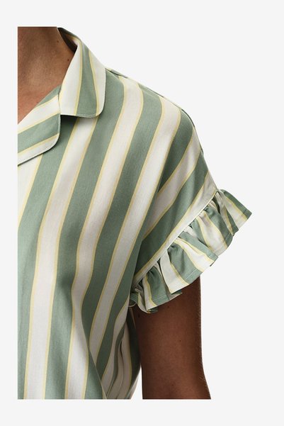 Penti Women Sage Striped Short Sleeve Shirt Shorts Light Green Set