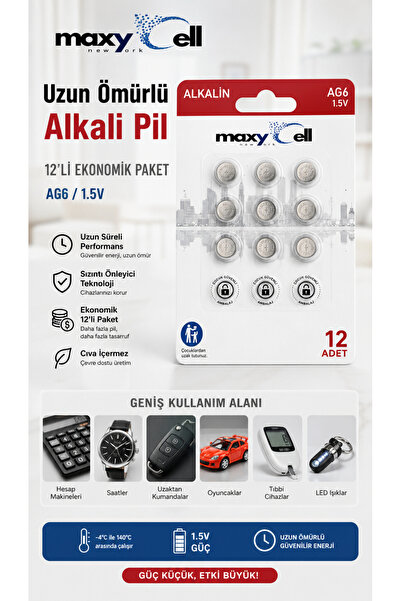 Maxycell MAXYCELL12 Adet Ag6 (370,371,LR921,LR69,SR920W) 1.5V Alkalin Düğme Pil