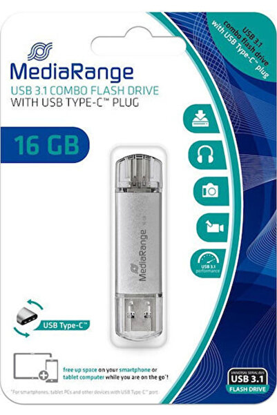 MediaRange USB 3.0 Συνδυαστικό Στικάκι USB Τύπου C 16GB Ασημί
