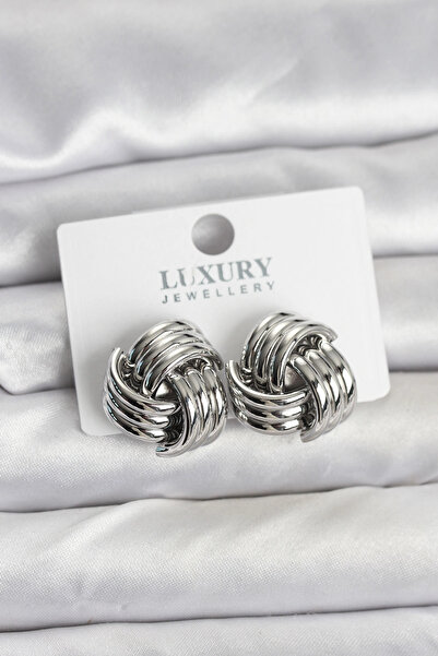 ARMÜZ Brass Spiral Silver Color Women's Earrings