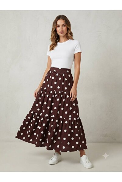 520CK Women's Poplin Fabric Polka Dot Skirt with Ruffles - Long Skirt - Hijab...