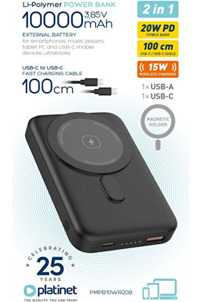 Platinet Power Bank 10000mAh 20W με θύρα USB-A και θύρα USB-C Power Delivery ...