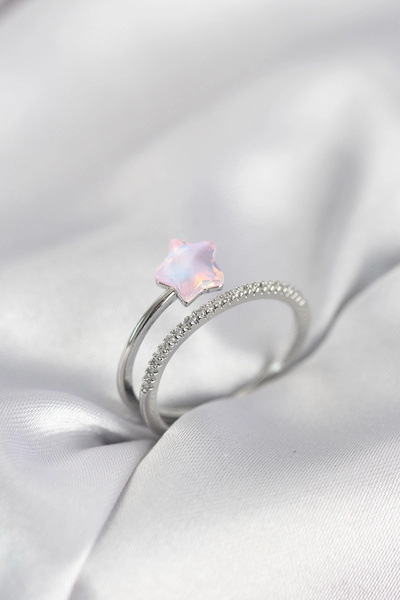 ARMÜZ Silver Color Zircon Stone Pink Halley Model Women's Ring