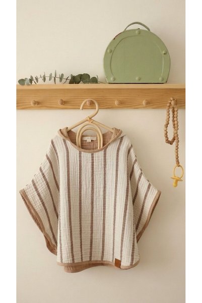 Mujo Baby&Kids Striped 4-Layer Muslin Poncho 100% Organic Cotton – Beige