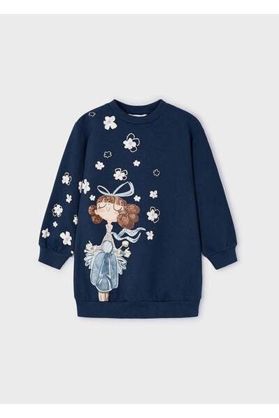 MAYORAL Girl's Long Sleeve Figured Cotton Sweatshirt Dress 2-10 Years Dark Blue