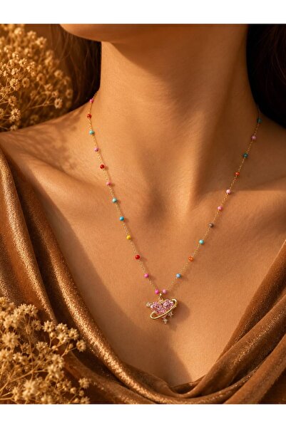 JEWELRY RENKLİ BONCUKLU VE KALP FİGÜRLÜ KOLYE