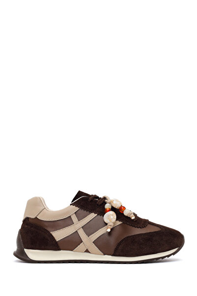 Derimod Women's Brown Lace-Up Charmlı Leather Sneaker 26Sfd221414