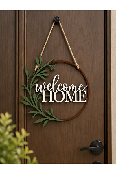 Voxen Welcome Home Dekoratif Kapı Süsü | Halat Askılı Modern Kapı Yazısı