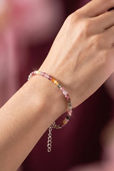 Taş Sandığı Multi-Colored Tourmaline Stone Faceted Cut Bracelet – 4 mm – Stai...