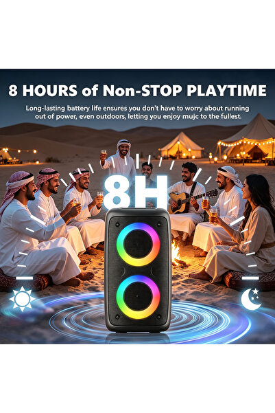 TY مكبر صوت بلوتوث محمول بإضاءة RGB، اتصال ستيريو TWS، وقت تشغيل 8 ساعات، اتص...