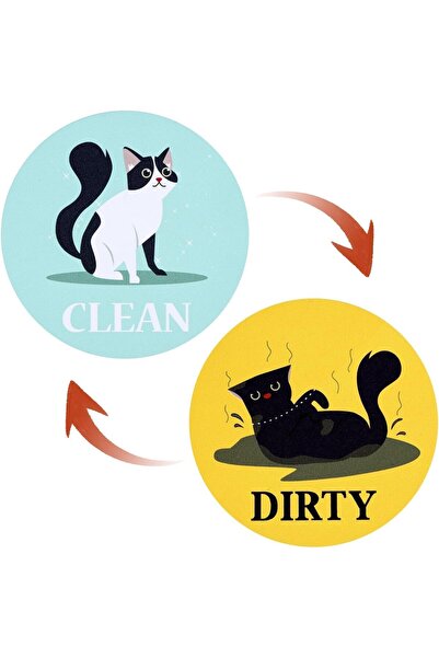Arabest Dishwasher Magnet Clean Dirty Sign,Double-Sided,Cute Cat Theme,9x9cm,...