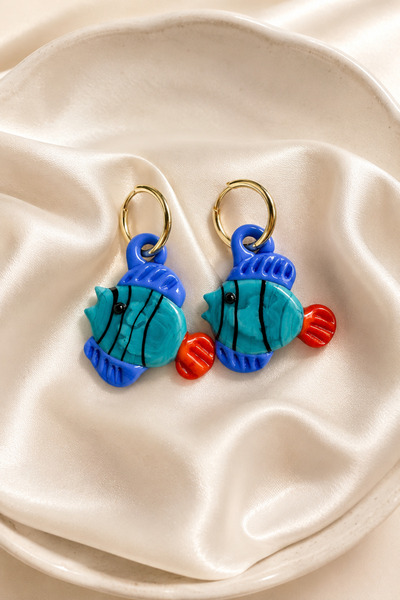 Tuysa Jewelry Murano Cam Charmlı Balık Küpe