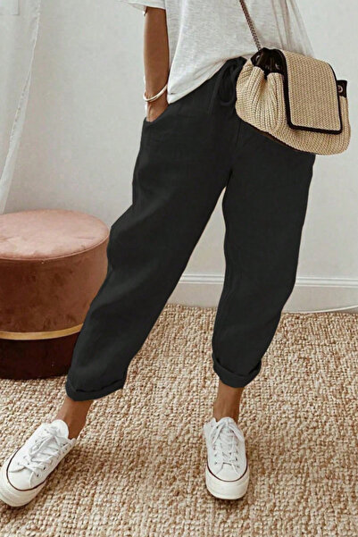 COOL TARZ Women's Linen Blend Elastic Waist Lace-Up Comfortable Fit Pants
