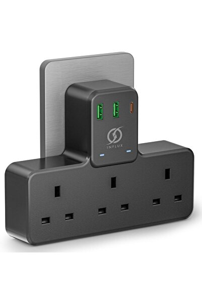 İNFLUX Multi Plug Extension Socket, 3 Way Electrical Outlet Extender with Fas...