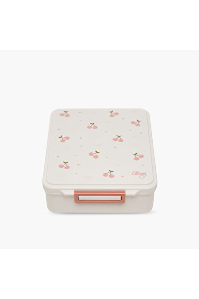 Citron Cherry Print Sectioned Lunch Box with Click Lock Lid and Food Jar