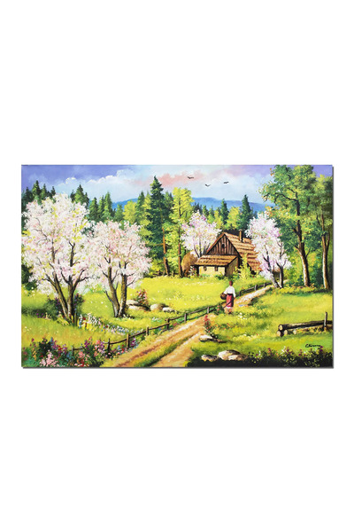 artnova Tablou peisaj de primavara pictat manual, Pe plaiuri mioritice, 120x8...