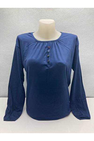 LÜKS MİRAYDA Navy Blue Color Half Buttoned Elasticized Sleeves Long Sleeve Mo...
