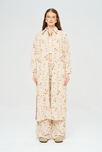Orfeo Negro Women's Floral and Leaf Embroidered Sequined Maxi Shirt - Dress