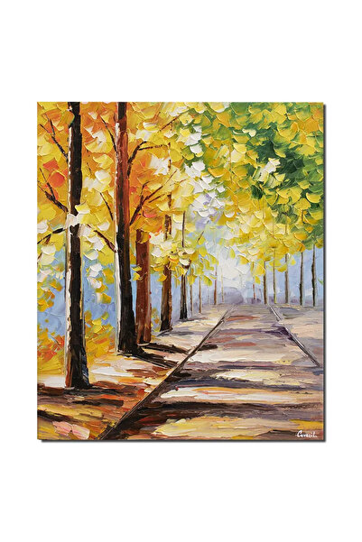 artnova Ръчно рисувана картина, Природен пейзаж, алея в парка, 60x50см маслен...