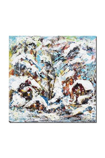 artnova Стилизирана ръчно рисувана картина на зимен пейзаж, 30x30 см, акрил в...
