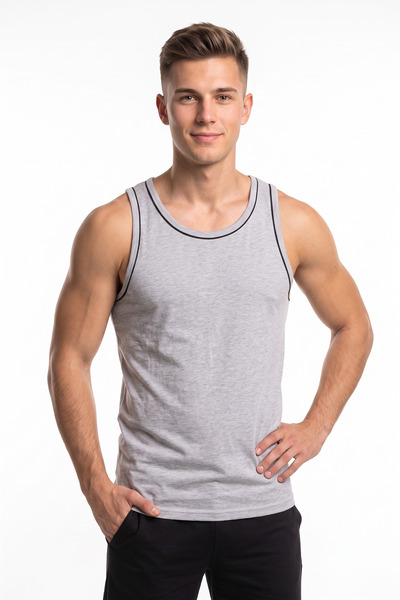 nacar çarşı Men's Gray Black Ribbed Cotton Combed Cotton Strappy T-Shirt