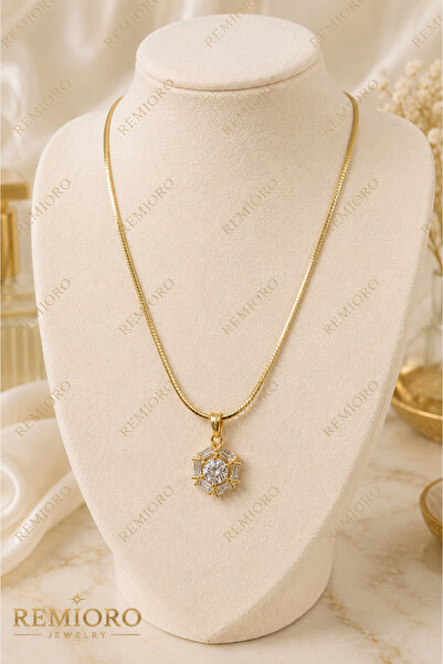 REMIORO Colier 60 cm Placat cu Aur 14K, Pandantiv Geometric cu Zirconiu, Desi...