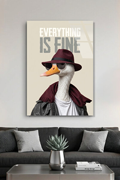 Vitraum "Everything Is Fine" Yazılı Gözlüklü ve Şapkalı Ördek Cam Tablo