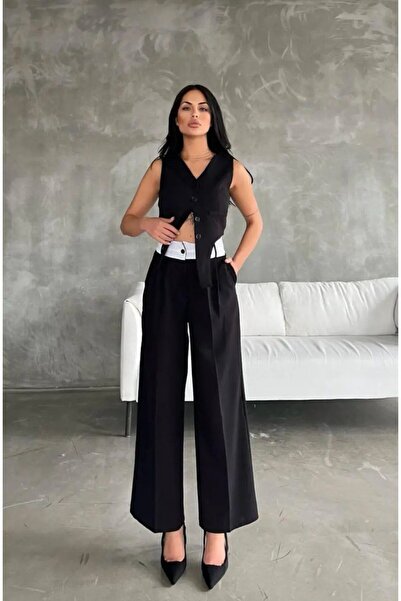 Cool & Sexy Pantalon Vest Bottom Top Design Set Black