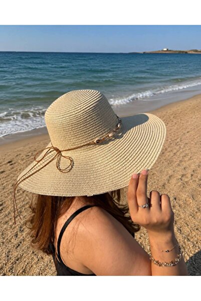 MD Moda Accessories Women's Wide Brim Straw Beach Hat with Shell Detail – Sum...