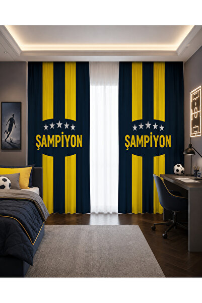 HOMESSA Taraftar Sarı Lacivert Şampiyon Çift Kanatlı Fon Perde