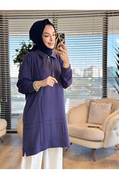 Taşpınar 9910 تونيك بتفاصيل كوردون في الأمام باللون النيلي