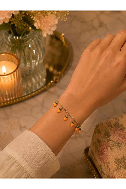 MODA MANANI Orange Strawberry Figured Gold Color Summer Themed Women's Bracelet