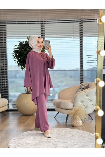 ALANURMODA 2868 بدلة بتفاصيل ياقة شال باللون الأرجواني