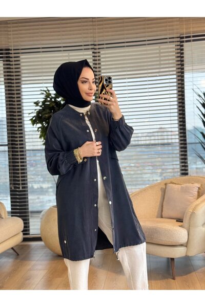 ALANURMODA 15259 غطاء أمامي مع قطعة أمامية وأزرار كبس باللون الأسود