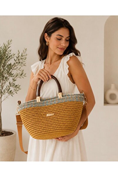 Mervişim Aksesuar Colorful Straw Hand and Shoulder Bag - Suitable for Summer ...